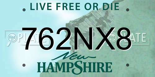 762NX8 New Hampshire License Plate