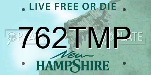 762TMP New Hampshire License Plate