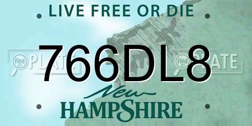 766DL8 New Hampshire License Plate