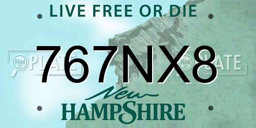 767NX8 New Hampshire License Plate