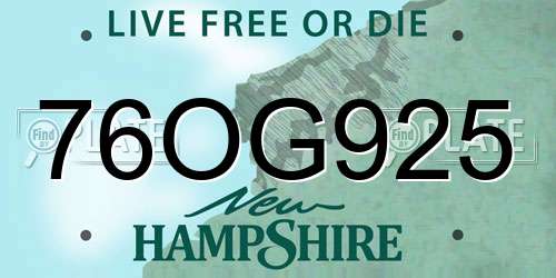76OG925 New Hampshire License Plate