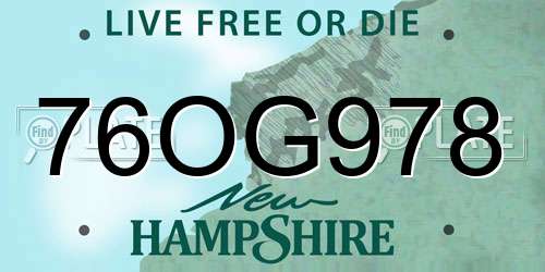 76OG978 New Hampshire License Plate