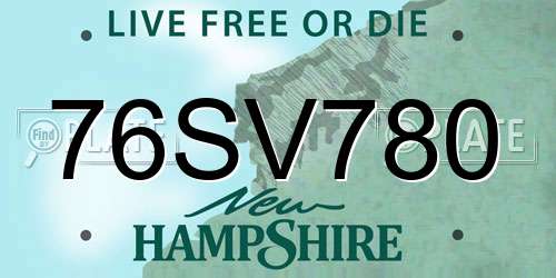 76SV780 New Hampshire License Plate