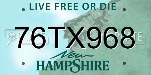 76TX968 New Hampshire License Plate