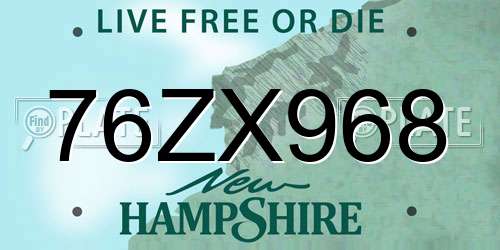 76ZX968 New Hampshire License Plate