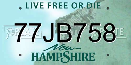 77JB758 New Hampshire License Plate