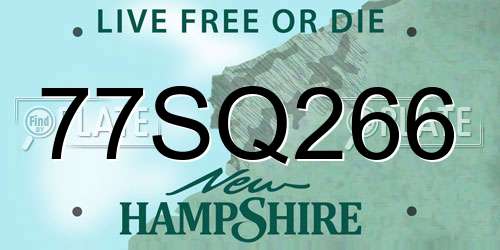 77SQ266 New Hampshire License Plate