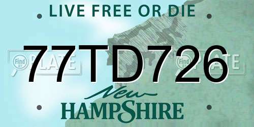 77TD726 New Hampshire License Plate