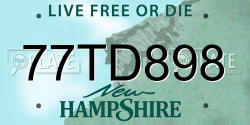 77TD898 New Hampshire License Plate