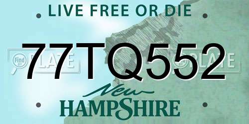 77TQ552 New Hampshire License Plate