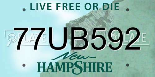 77UB592 New Hampshire License Plate