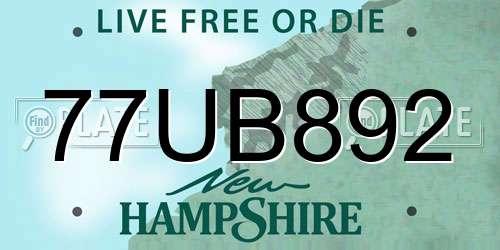 77UB892 New Hampshire License Plate