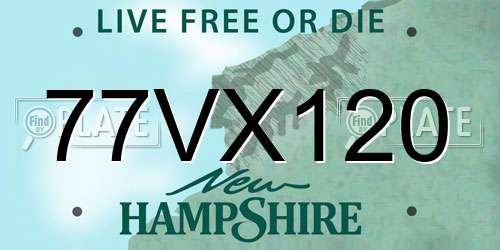 77VX120 New Hampshire License Plate