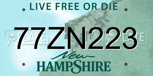 77ZN223 New Hampshire License Plate