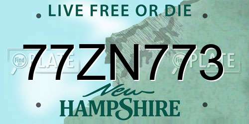 77ZN773 New Hampshire License Plate