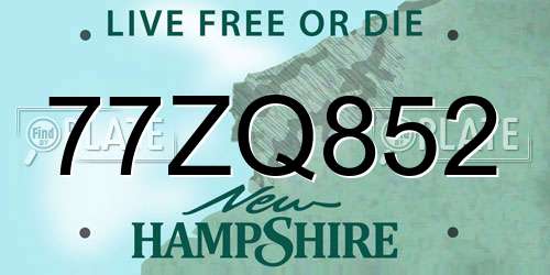 77ZQ852 New Hampshire License Plate