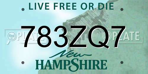 783ZQ7 New Hampshire License Plate