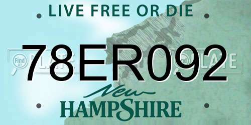 78ER092 New Hampshire License Plate