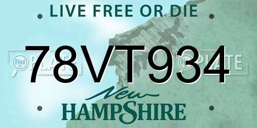 78VT934 New Hampshire License Plate