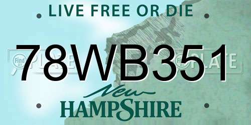 78WB351 New Hampshire License Plate