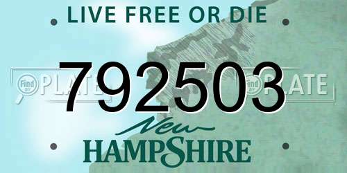 792503 New Hampshire License Plate