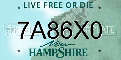 7A86X0 New Hampshire License Plate