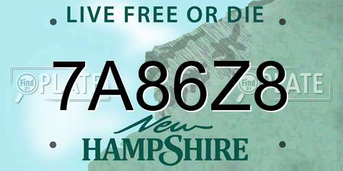 7A86Z8 New Hampshire License Plate