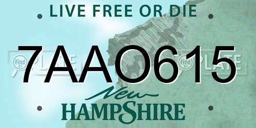 7AAO615 New Hampshire License Plate