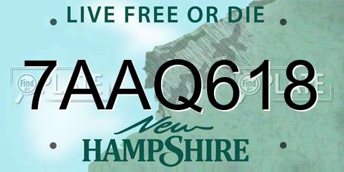 7AAQ618 New Hampshire License Plate
