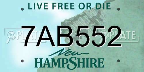 7AB552 New Hampshire License Plate