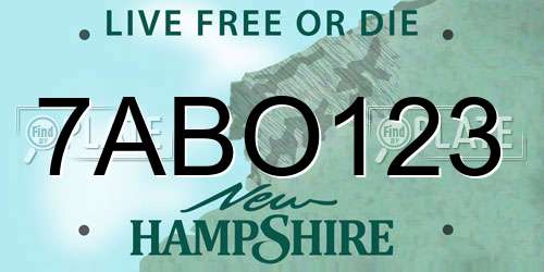 7ABO123 New Hampshire License Plate