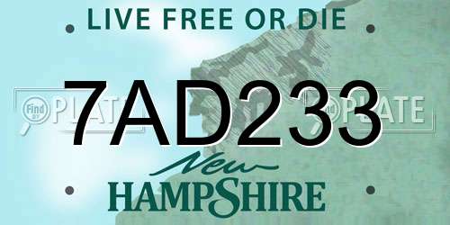 7AD233 New Hampshire License Plate