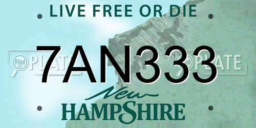 7AN333 New Hampshire License Plate
