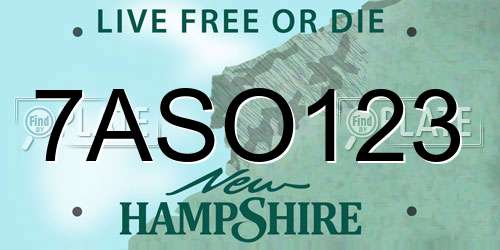 7ASO123 New Hampshire License Plate