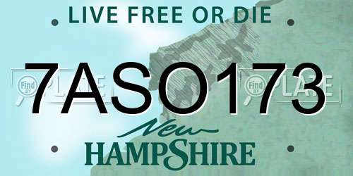7ASO173 New Hampshire License Plate