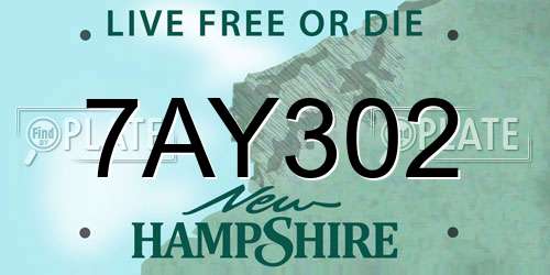 7AY302 New Hampshire License Plate
