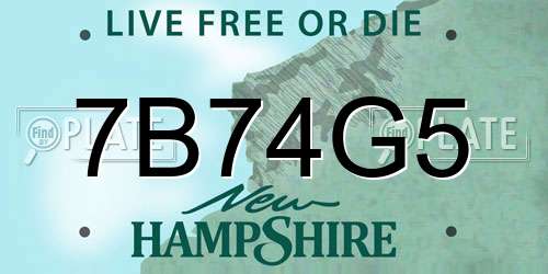 7B74G5 New Hampshire License Plate