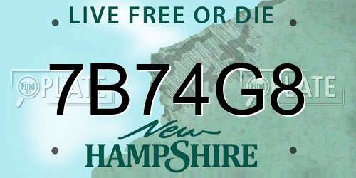 7B74G8 New Hampshire License Plate
