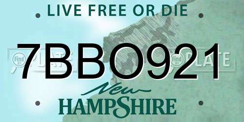 7BBO921 New Hampshire License Plate