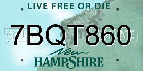 7BQT860 New Hampshire License Plate