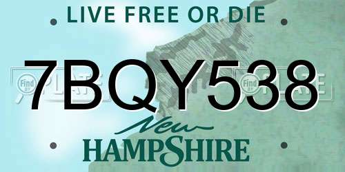 7BQY538 New Hampshire License Plate