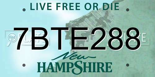 7BTE288 New Hampshire License Plate