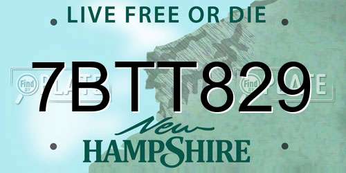 7BTT829 New Hampshire License Plate