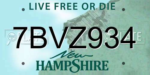 7BVZ934 New Hampshire License Plate