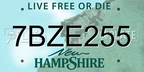 7BZE255 New Hampshire License Plate