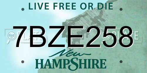 7BZE258 New Hampshire License Plate