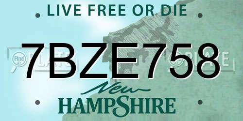 7BZE758 New Hampshire License Plate