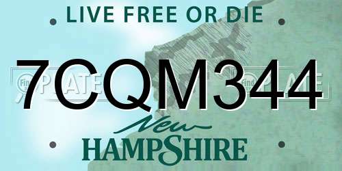7CQM344 New Hampshire License Plate