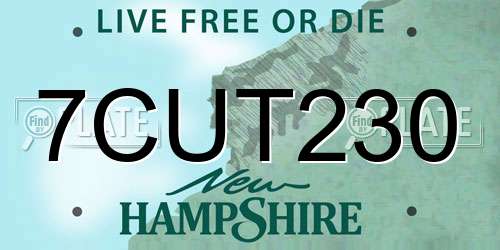 7CUT230 New Hampshire License Plate