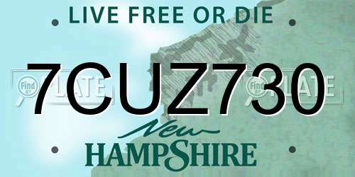 7CUZ730 New Hampshire License Plate
